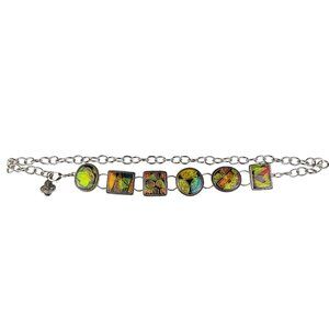 Colorful Dichroic Glass & Metal Bracelet Abstract Charm Design Adjustable